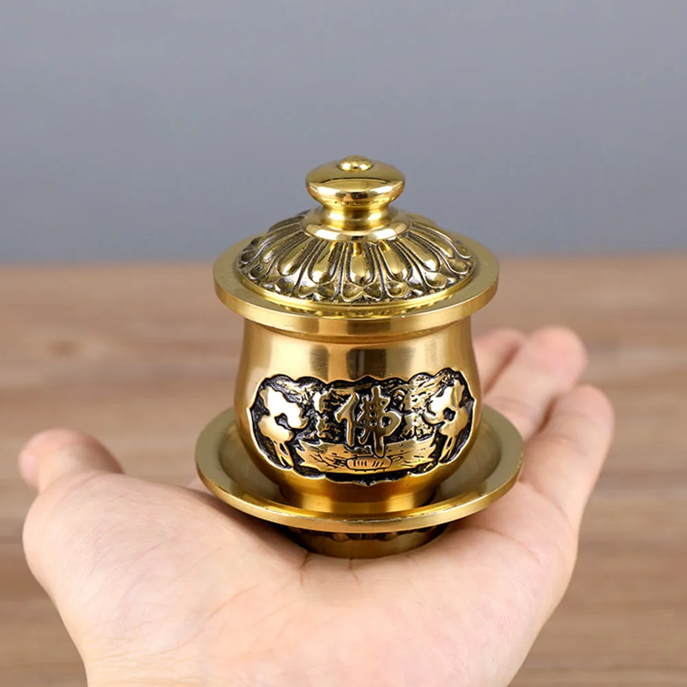 

Buddha Cup Copper Metal Relief Pattern Temple Offering Accessory Luxury Retro Home Decor Storage Holder