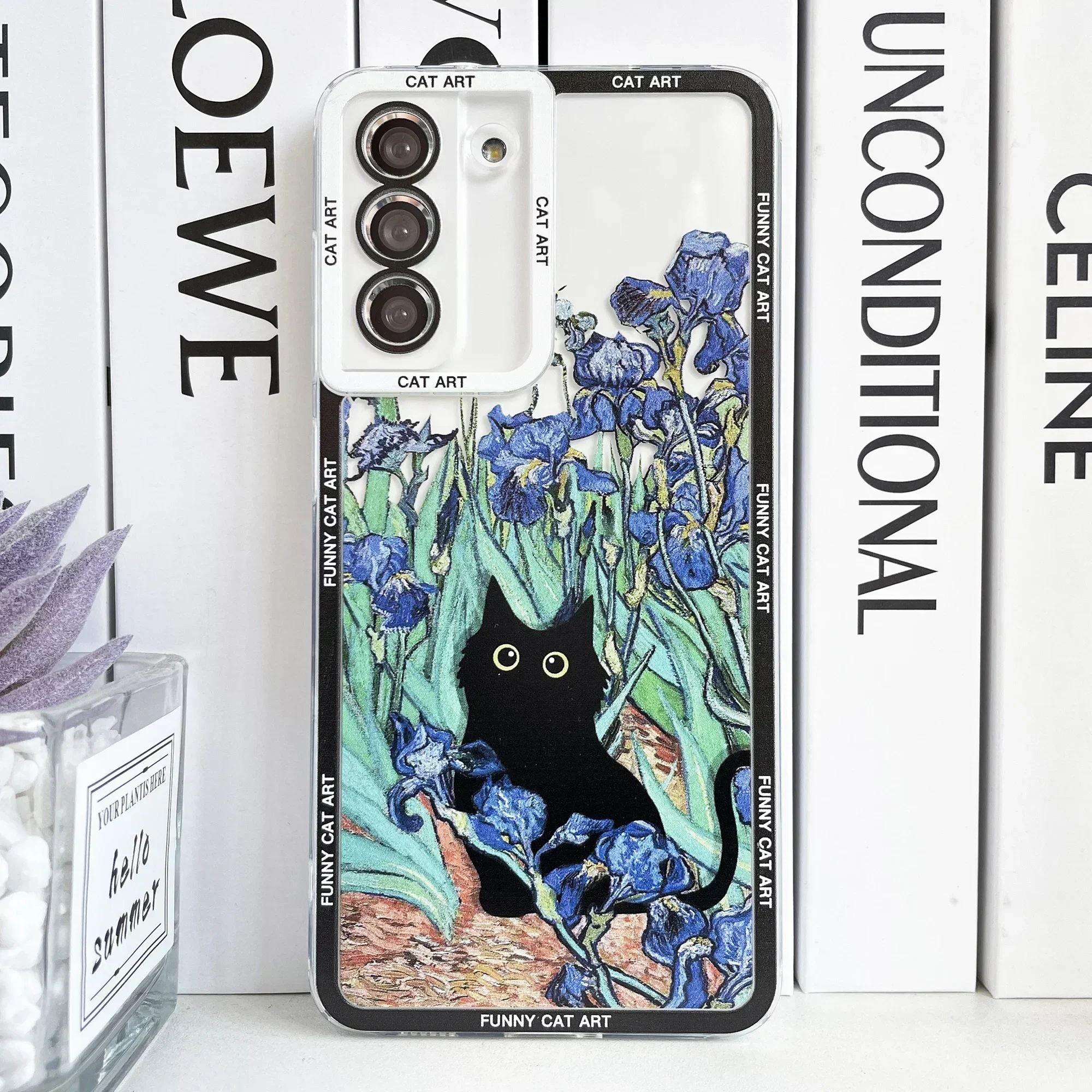 Śmieszne Cat Art Cat etui Samsung Galaxy S20 Plus S21 FE S22 S23 Ultra A53 A52 A54 S24 Claude monetka Van Gogh lilie wodne irysy