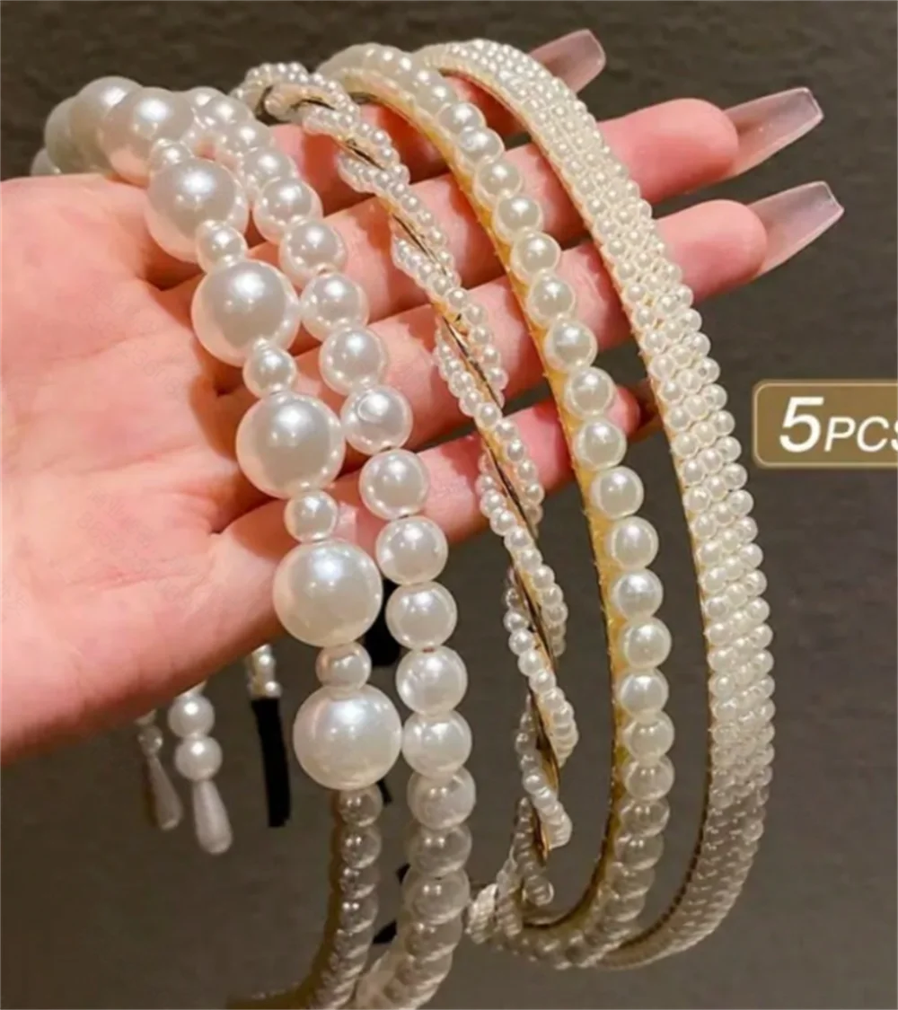 5 pieces set of pearl headband; multi-layer pearl headband; soft temperament versatile hair accessory