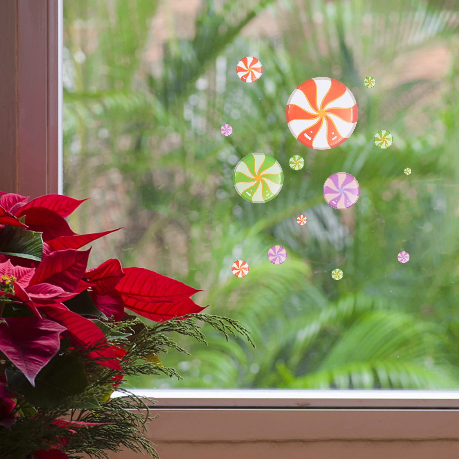 

8pcs Glass Pattern Christmas Decor Static Clings Xmas Wall Stickers Holiday Party Window Decals Winter Xmas Wall