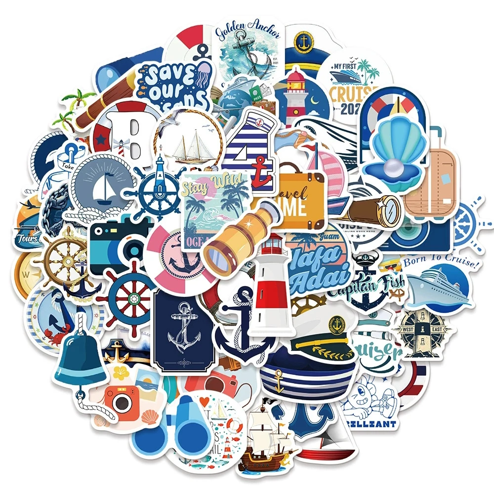 10/30/62 Stück Ocean World Nautical Cartoon-Aufkleber DIY Scrapbook Gitarre Motorrad Laptop Wasserdichtes süßes Graffiti-Aufkleberpaket