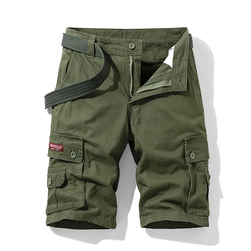 2023 New Summer Mens Multi Pockets Cargo Shorts Men Fashion Solid Cotton Military Short Outdoor Casual Bermuda Beach Shorts Male