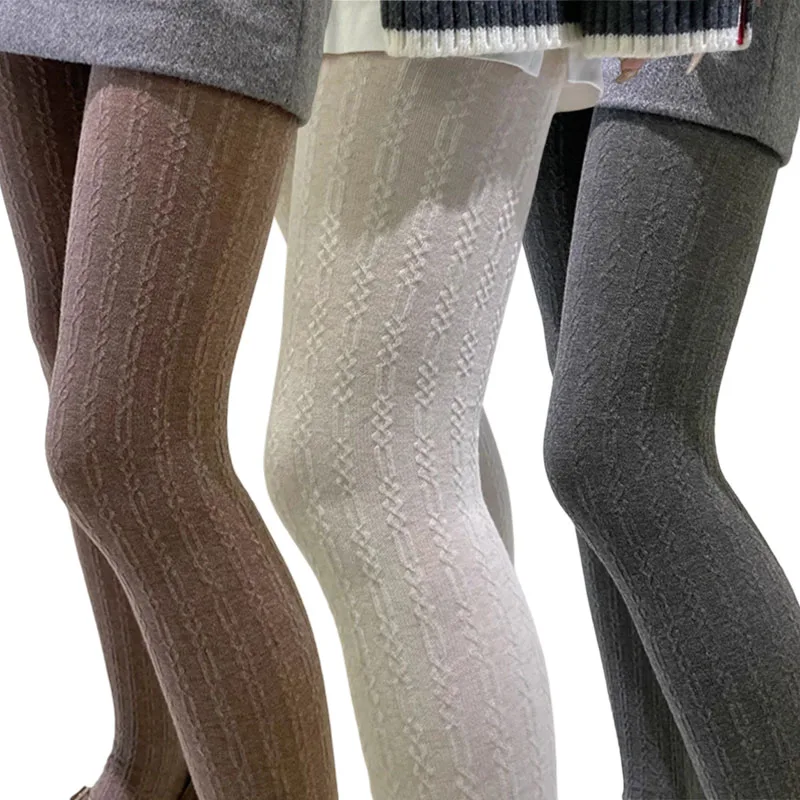 

Leg-Slimming Vertical Stripe Print Pantyhose Thick Thermal Thigh High Tights Vintage Fashion Stockings Autumn Winter Daily Wear