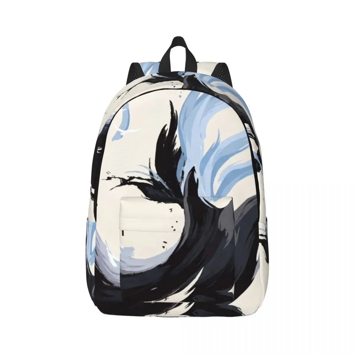 Ocean Print School Backpack Center Whale Artistic Monochrome Off White Black Streetwear Bookbag for Teens College Travel Concert