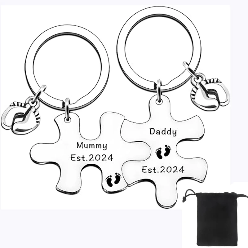 New Parents Keychain Mummy to Be Gift Pregnancy Announcement Gifts First Time Dad New Mum Keychain Mummy Daddy Est 2024 Keyring