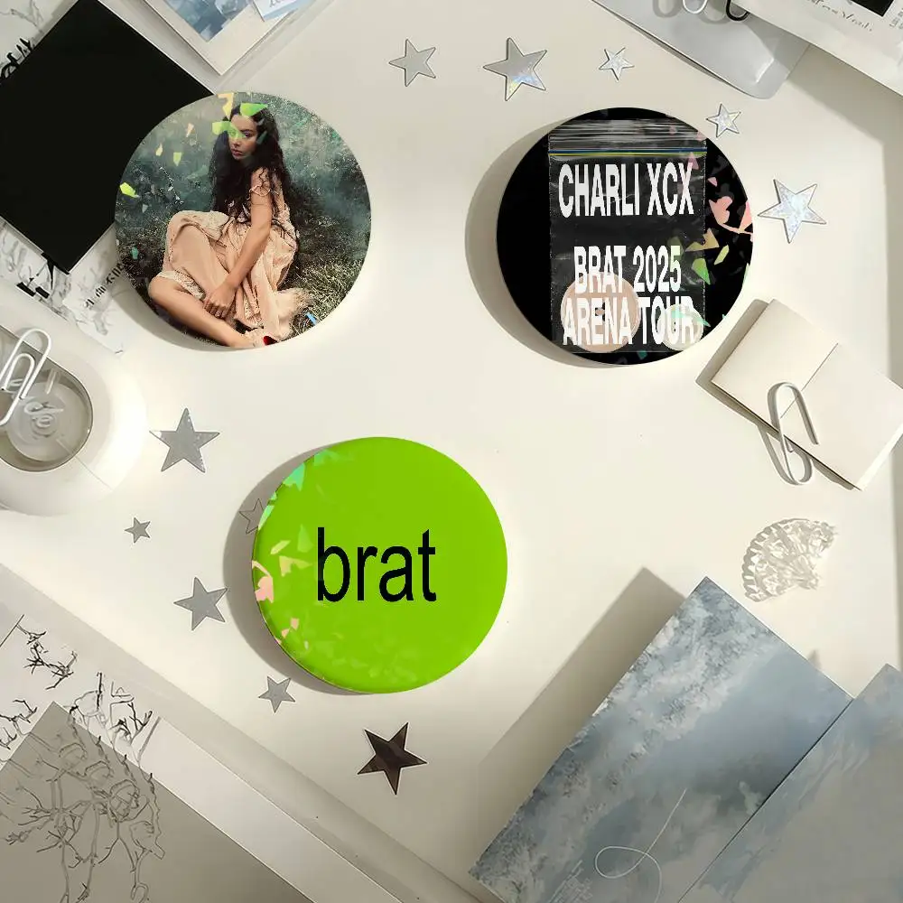 Singer c-Charli XCX Brat Music Laser Badge Pins Handmade Brooches for Backpack Gifts Bag Decor Fans Collect