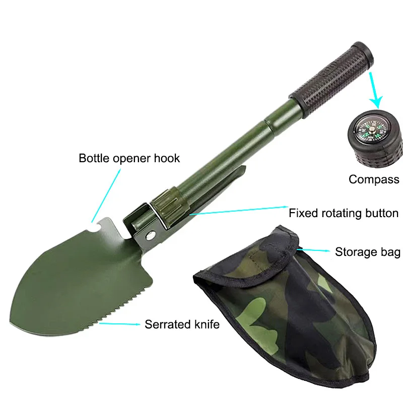 Mini Folding Shovel with Compass, Portable Lightweight Outdoor Tactical Survival Shovel, Entrenching Tool,for Camping Hiking Dig