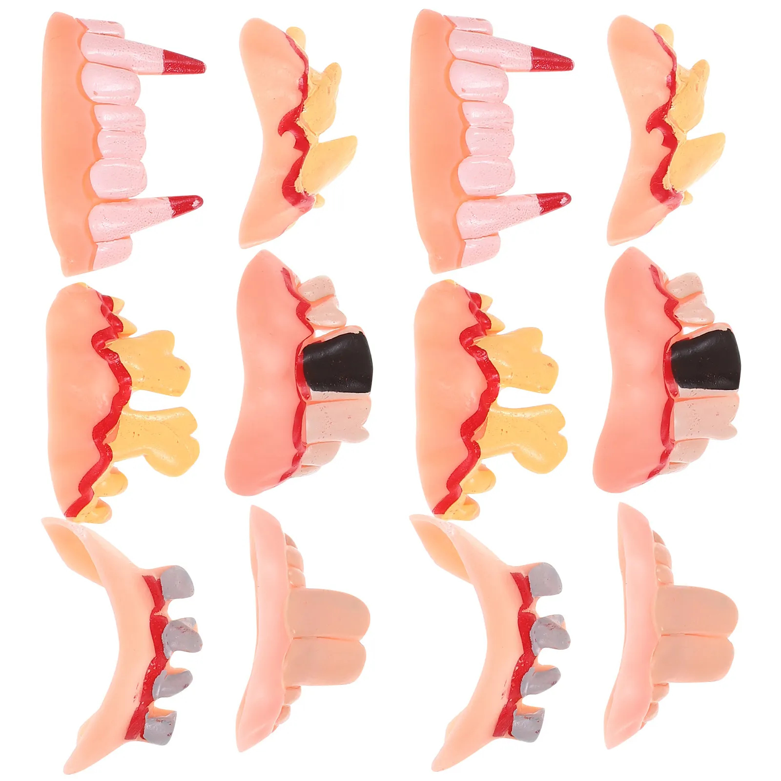 

12Pcs Halloween Fake Dentures Props Realistic Scary Teeth for Cosplay Costume Party Horror Decor Haunted House Stage Prank Funny
