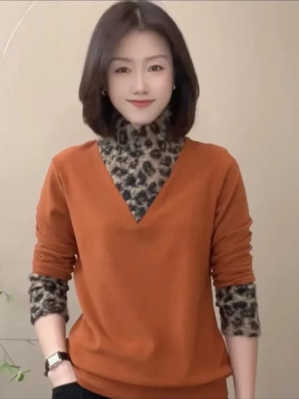 

Faionable Casual Long Sve Base irt Ladies Autumn Winter Patchwork Top Mommy Sle Winter Trendy Versatile T-irt Smal...