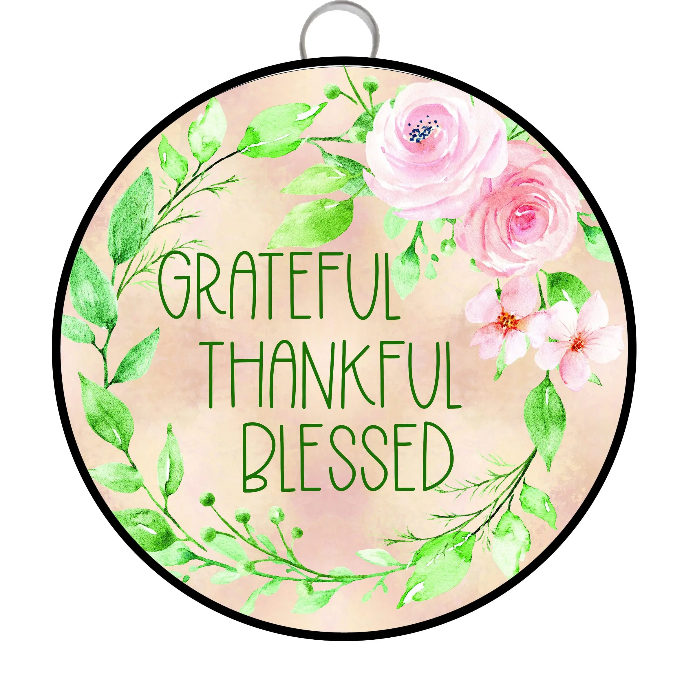 Habilboi Vintage Style Metal Round Tin Sign,Grateful Thankful Blessed Flower,Wreath Sign Plaque for Home Garden Kitchen Bar Cafe