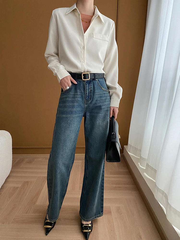 [LANMREM] Vintage High Waist Jeans For Women Straight Wide Leg Denim Pant Office Lady Trousers Fashion 2024 Autumn New 26D9990