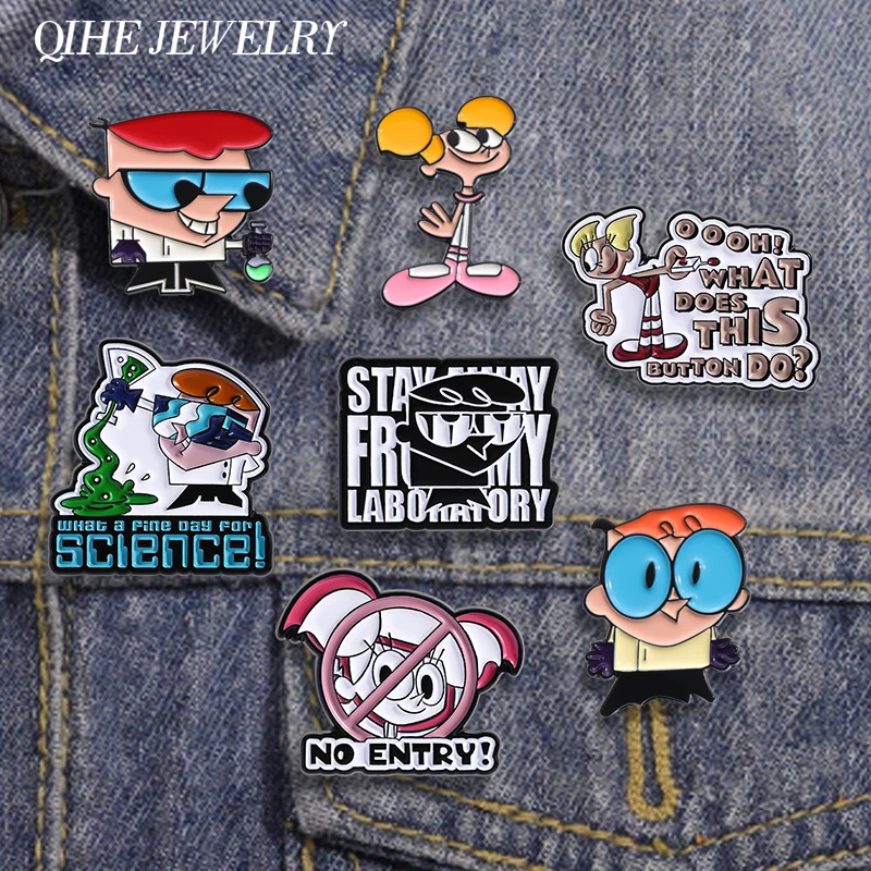 Alfileres esmaltados de la serie animada de dibujos animados, personajes de periféricos de animé, lo que un buen día para la ciencia, insignia de solapa, regalo de joyería