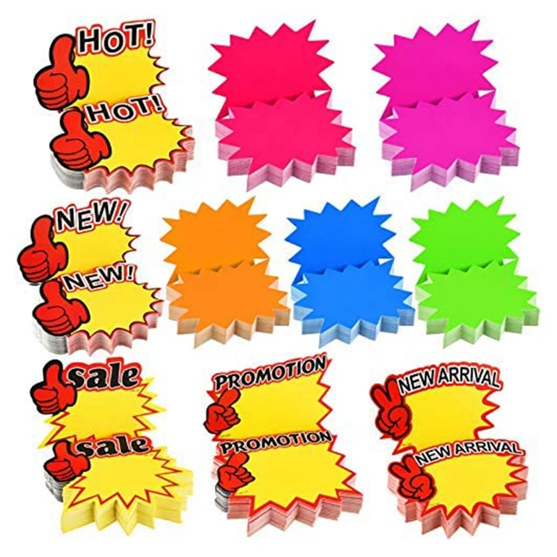 500 pezzi Burst Signs Store Signs Blank Star Shape vendita al dettaglio tag Burst segni di carta per la festa del negozio al dettaglio, 10 stili