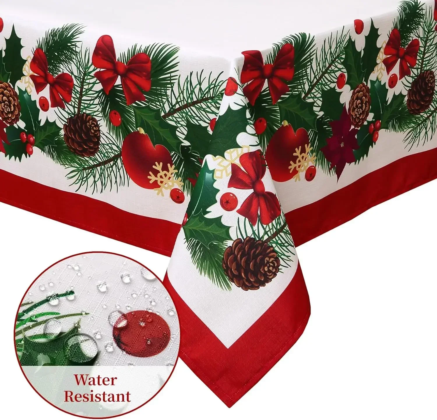 Christmas Greenery Waterproof Tablecloth Holiday Party Decor Winter Xmas Reusable Rectangle Tablecloth Christmas Decorations