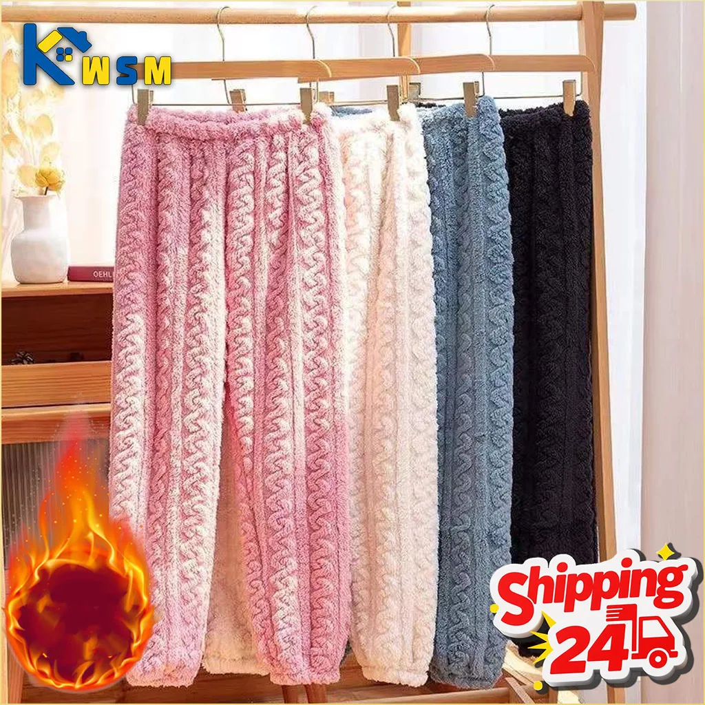 

Autumn and Winter Coral Fleece Plush Thickened Plus Size Wide Leg Home Pants Cozy Warm Loungewear Soft Comfort Wear