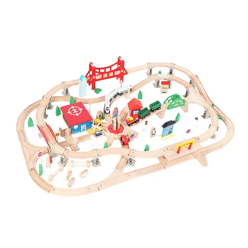 [Funny] 130pcs/set Building blocks Wooden Train tracks set Magnetic train children's early education toys baby birthday gift