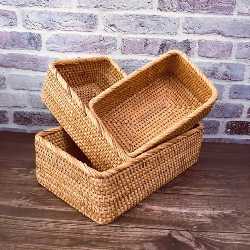 Woven Wicker Desktop Remote Control Storage Box Cosmetic and Miscellaneous Organizing Storage Basket Square Storage Box