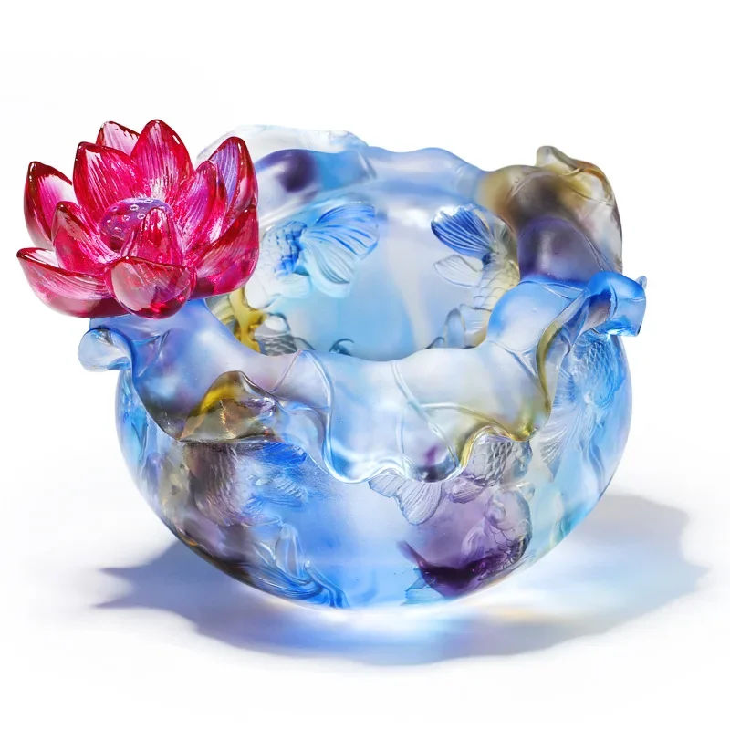 HTglazed lotus pond moonlight cornucopia handicraft ornament foyer key storage tankReady to ship and purchase with peace of mind