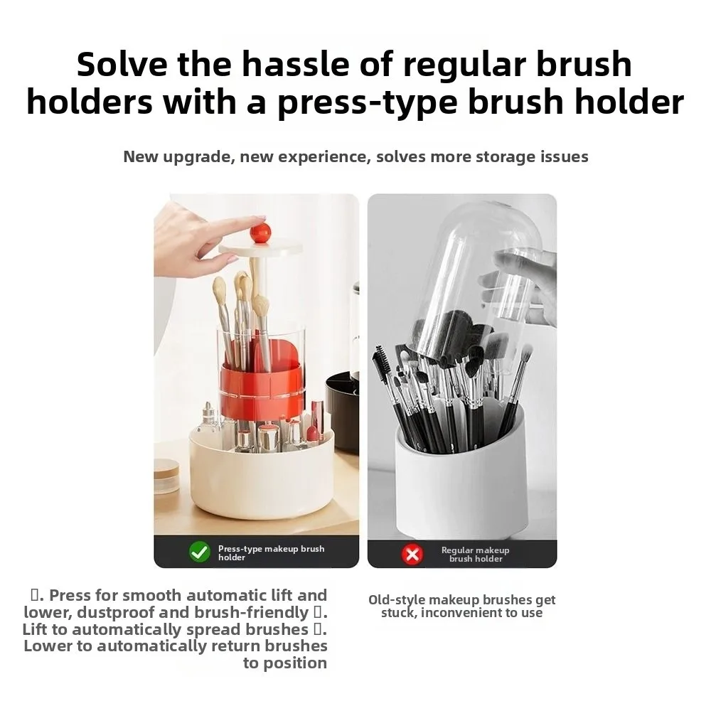 Portapennelli per Trucco a 4 Scomparti con Base Girevole, Scatola di Stoccaggio Cosmetica Multiuso in Plastica di Grande Capacità