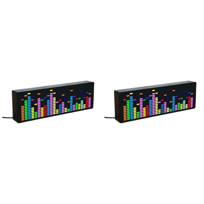 2X LED Music Spectrum Rhythm Lights Voice Sensor 1624 RGB Atmosphere Level Indicator With Clock Display(Wire Control)