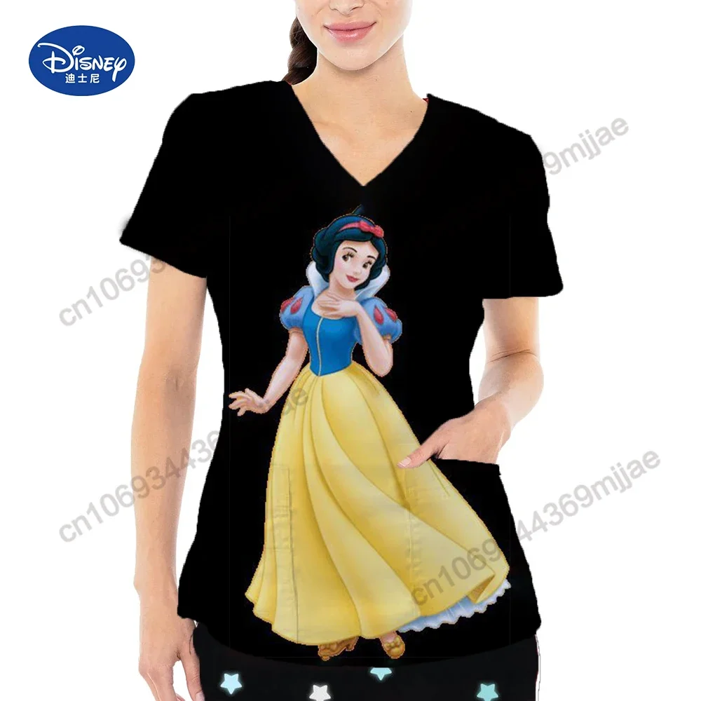 

Pocket Crop T-shirts Cartoon V-neck Short Sleeves Women's Tops Free Shipping