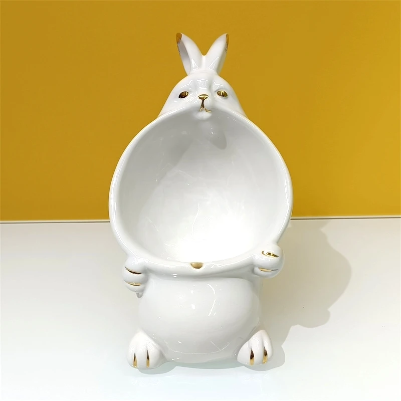 Ceramics Mouth Bunny Candy Box Decorative Porcelain Puppy Figurine Storage Canister Novelty Organizer Vessel Houseware Ornament