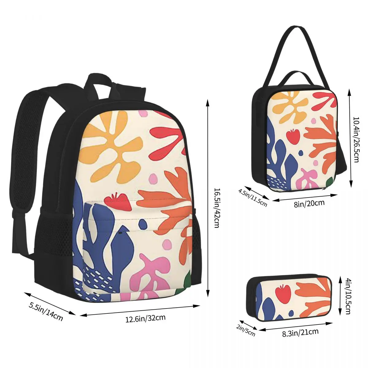 Matisse Flowers A Backpacks Boys Girls Bookbag School Bags Kids Rucksack Lunch Bag Pen Bag Three-Piece Set