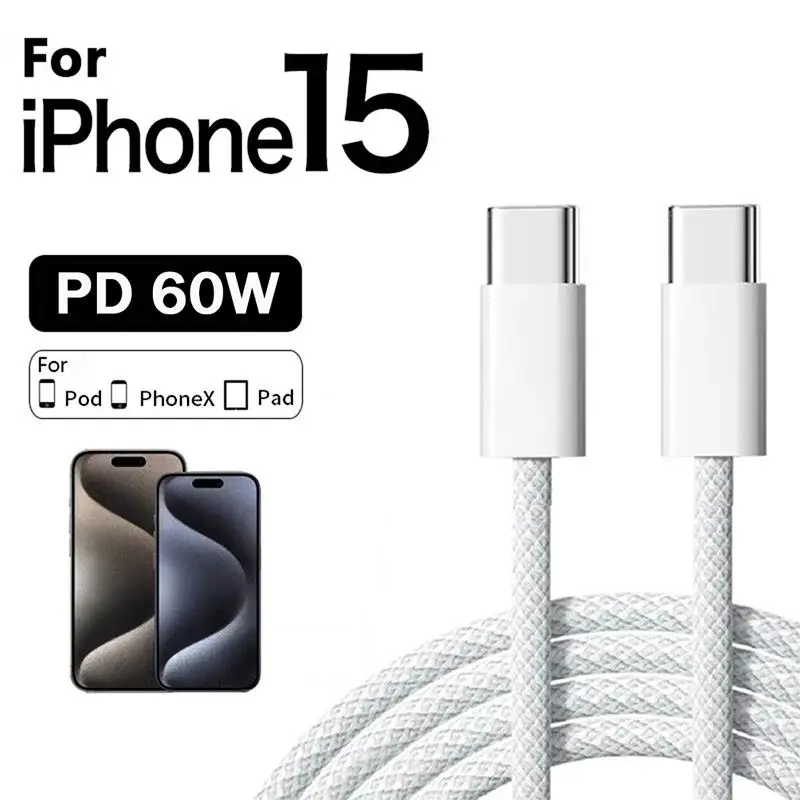 PD 60 W Schnellladegerät USB C auf Typ C Kabel für Apple iPhone 17 16 15 Pro Max Schnellladung für Samsung S24 Xiaomi Ladekabel