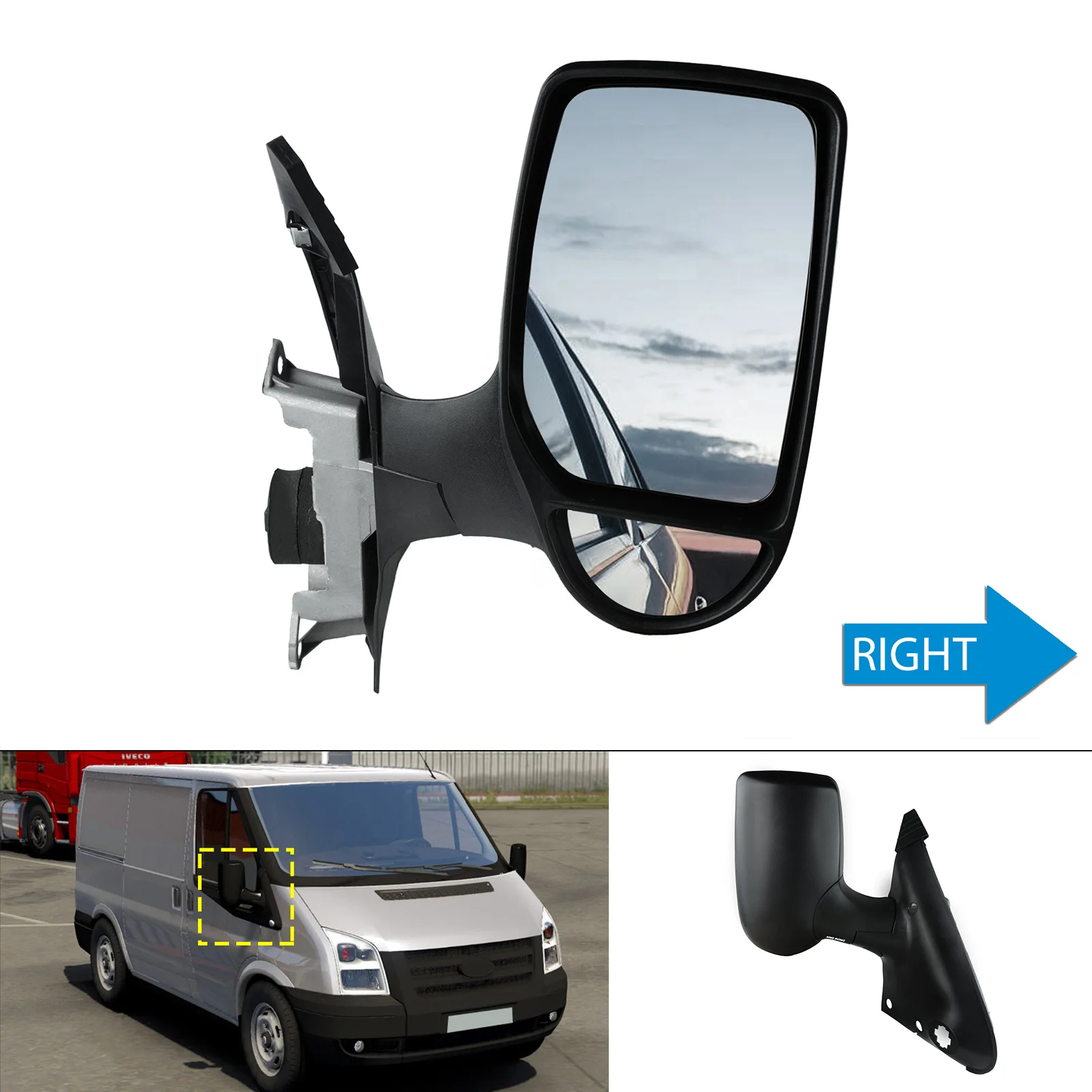 

Правое боковое зеркало заднего вида в сборе с коротким рычагом для Ford Transit Van MK7 2000-2014, электрическая регулировка стекла