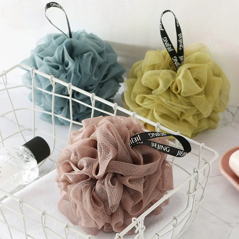 Esponja de ducha PUF de malla colorida con Loofah y Bola de ducha suave y suave en la piel, perfecta para bañarse y ducharse