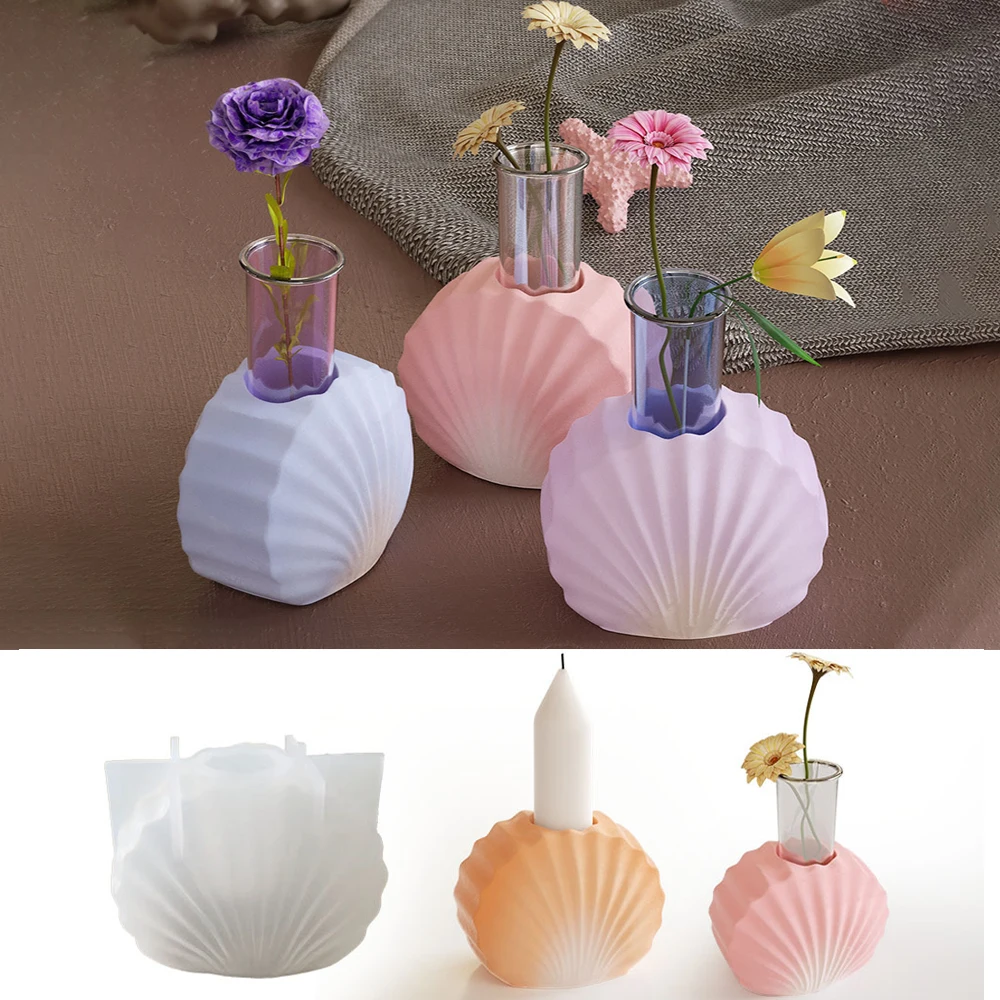 Shell Candlestick Silicone Mold DIY Aromatherapy Concrete Flower Plant Vase Test Tube Mold For Epoxy Resin Mold Home Decorations