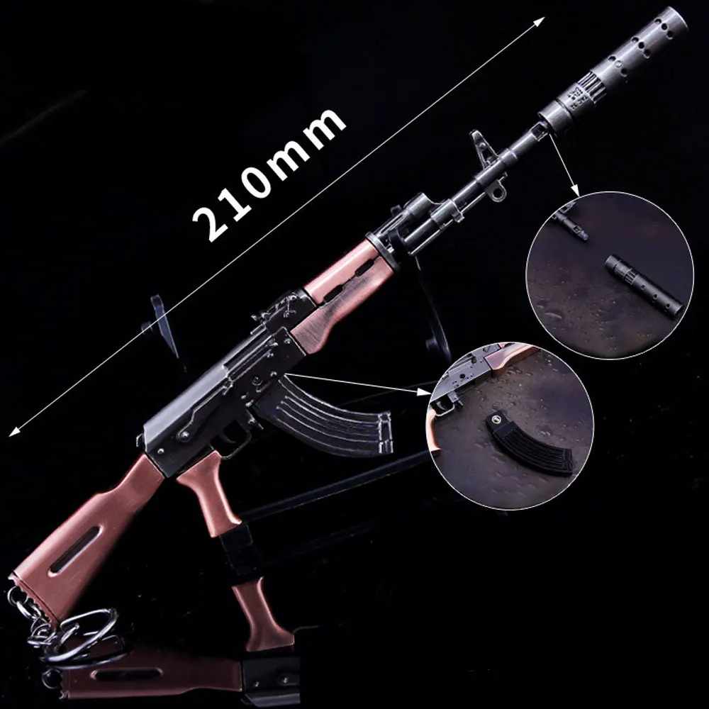21cm metalowy pistolet zabawkowy AKM broń Model brelok do kluczy gra peryferyjna ozdoba domu figurki dzieci prezenty świąteczne HG367