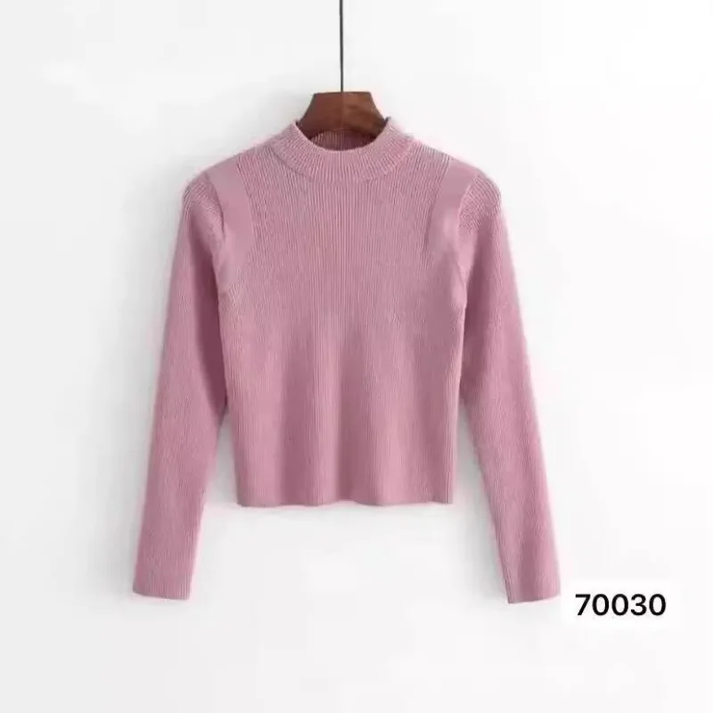 

Свитер с полувысоким воротником, женский осенне-зимний новый вязаный топ, женский темперамент, базовая рубашка, свитера, однотонный тонкий пуловер B55