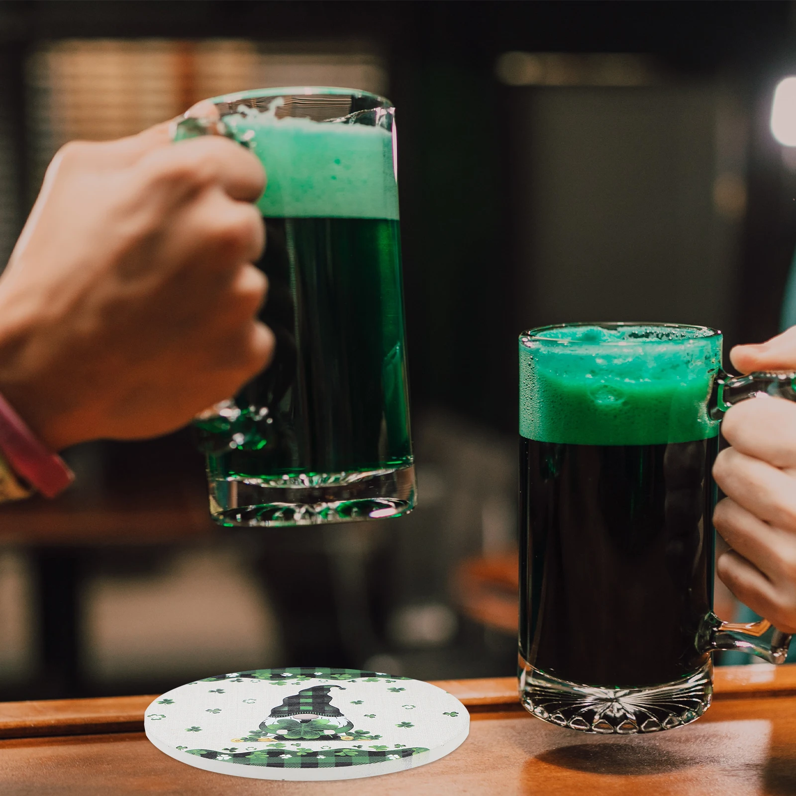 

6 Pieces 10.3cm Round Non slip Coaster Absorbent Heat Insulation Mats Ceramic St Patrick Day Cup Mat Table Protection