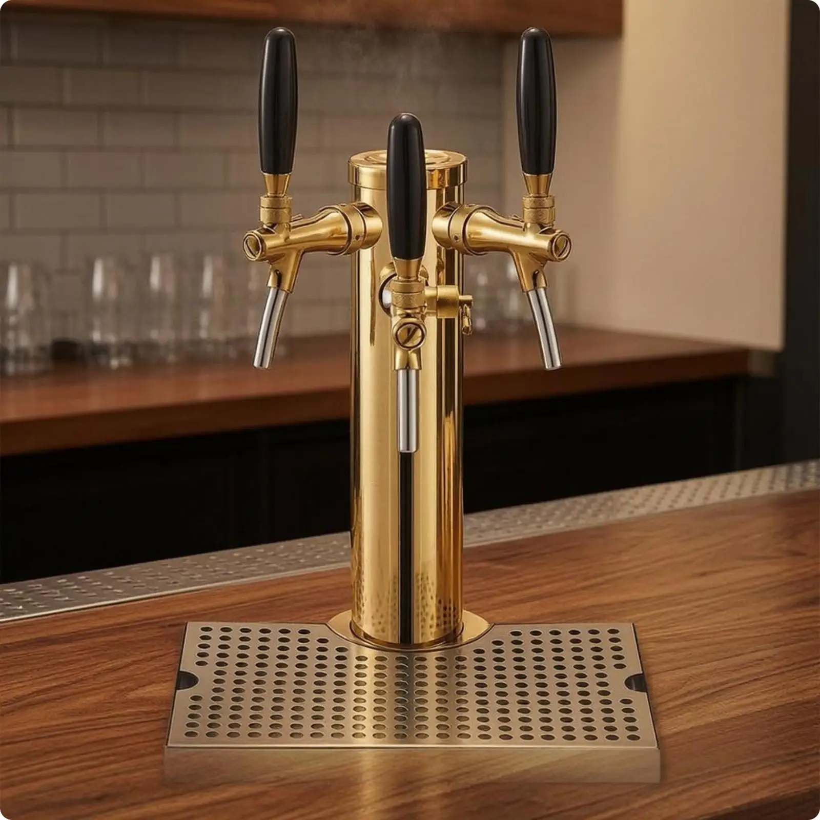 Beer Dispensing Tower Polished Gold Tap Beer Column with Drip Tray for Home Kitchen or Pub Use view 4