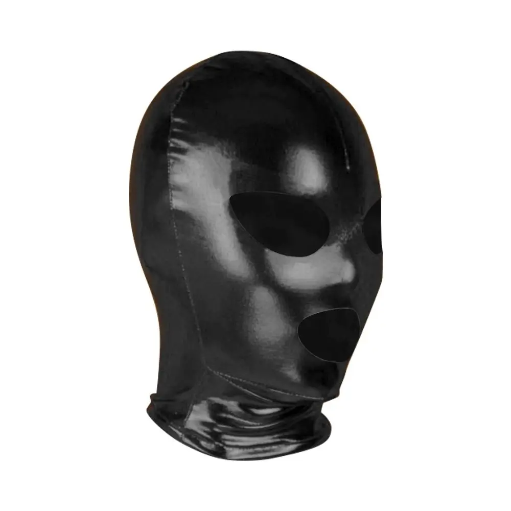 Open Mouthed Eye Adhesive Mask Unisex Women Mens Cosplay Face Mask Latex Shiny Metallic Hood for Role Play Costume