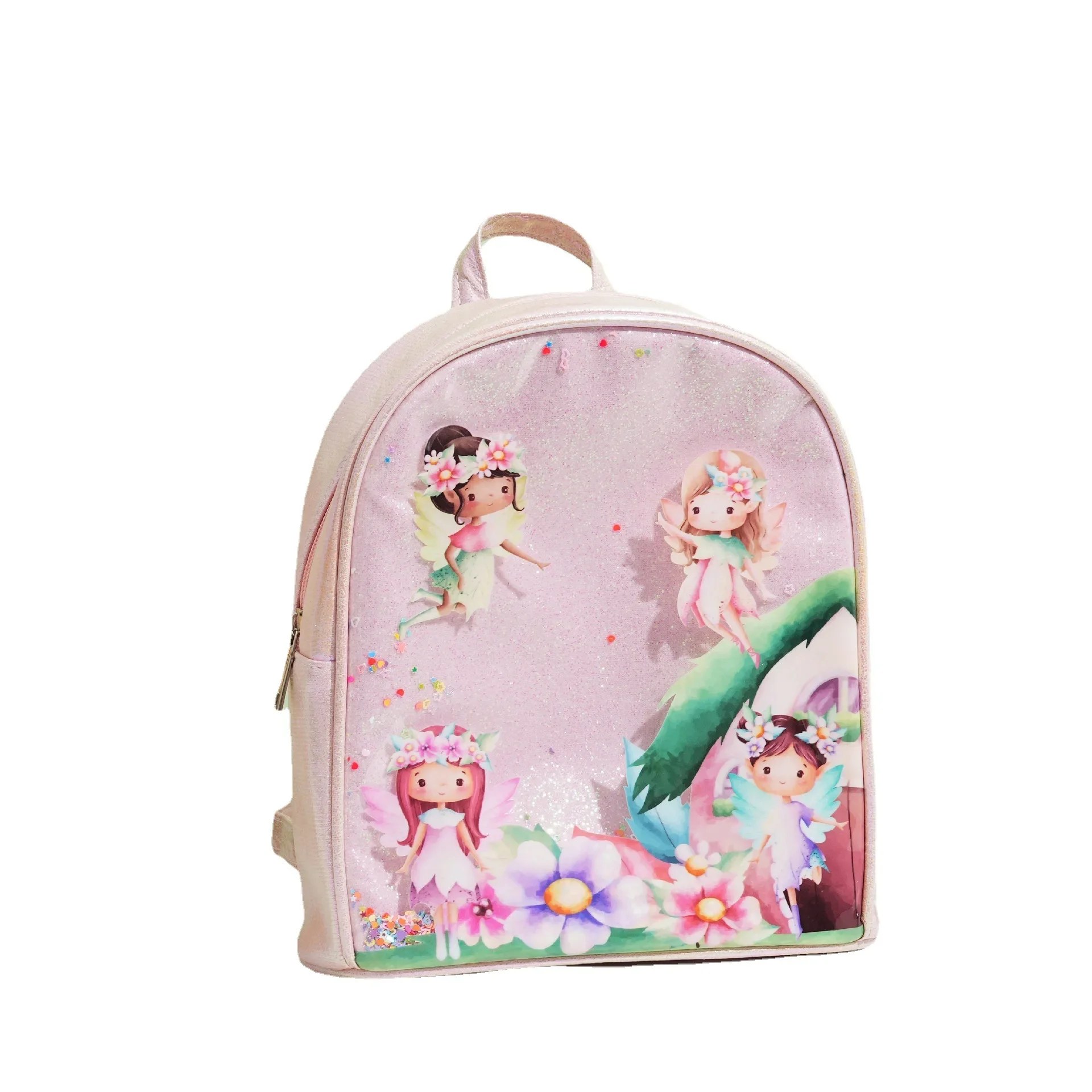 Little Girls Sequin Print Fairy Backpack Shiny Loose Powder Student Schoolbag Toddler Cartoon PU Printed Rainbow Backpack