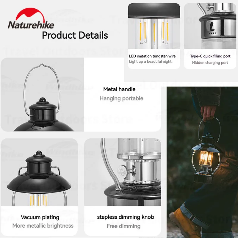 Imagem -05 - Naturehike-outdoor Retro Lâmpada Led Imitação Tungsten Filament Camping Iluminação Tent Lamp Lanterna Impermeável 3.6w 5300h Ipx4