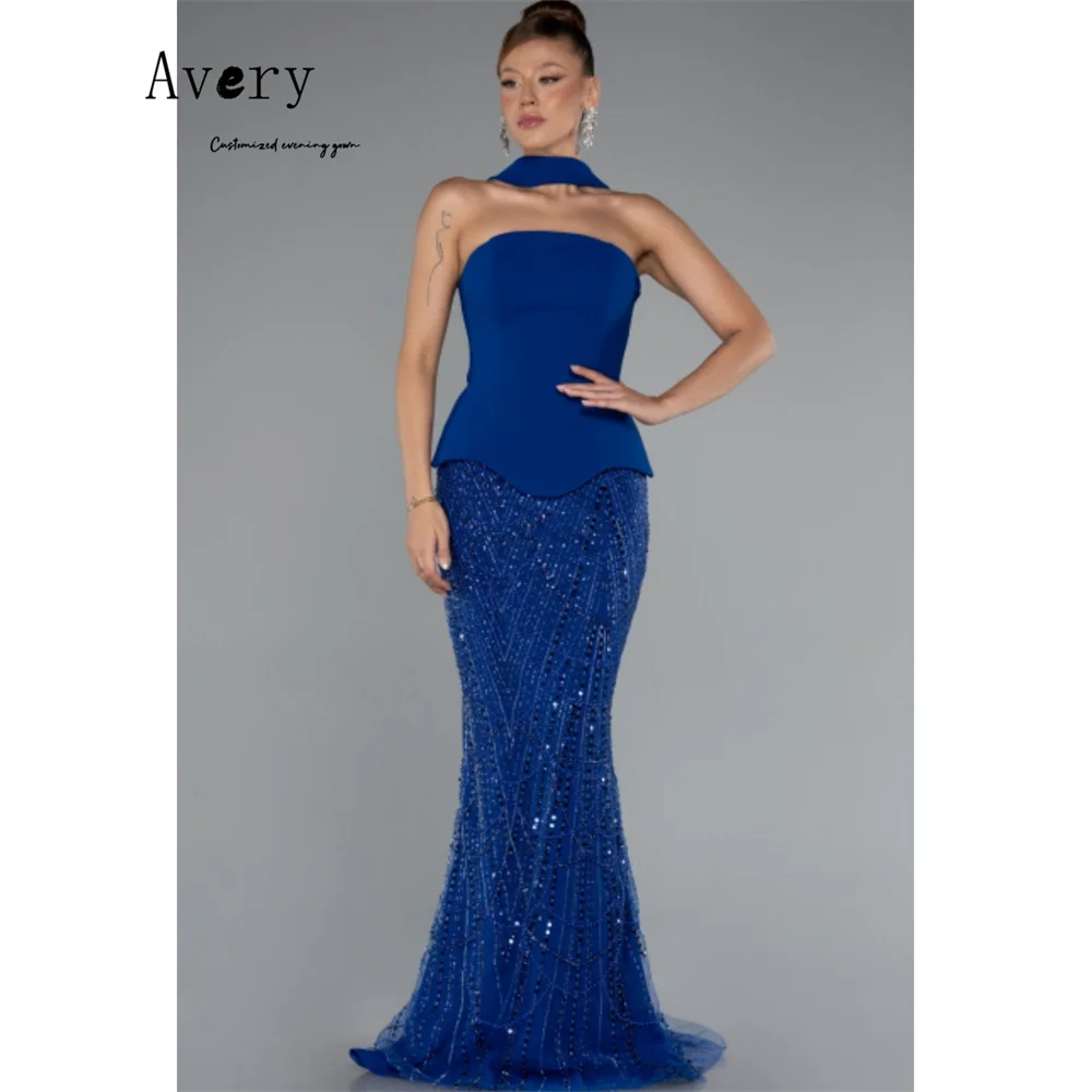 

Avery Customized Blue Beaded Fishtail Strapless Women's Ball Gown Dresses 2025 Woman Luxury Evening Dress Elegant Night Dresses