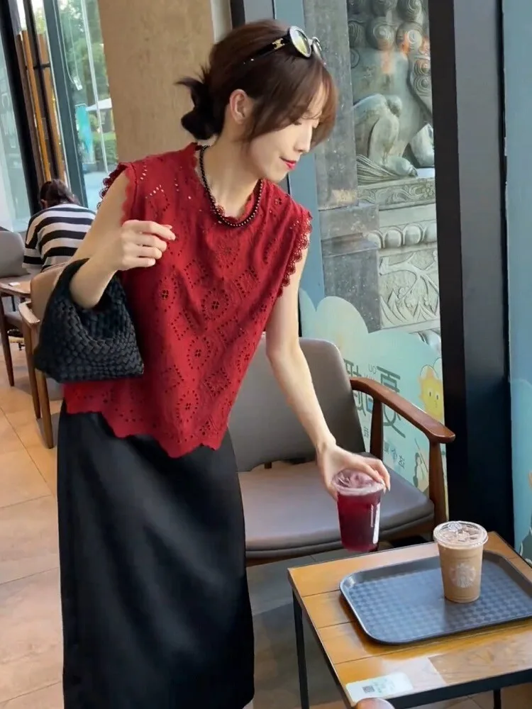 

Summer Faion plus Size Svel Hollow out Top And Skirt Set Mature Light Women's Clothing round Ne ort Sve Polyester