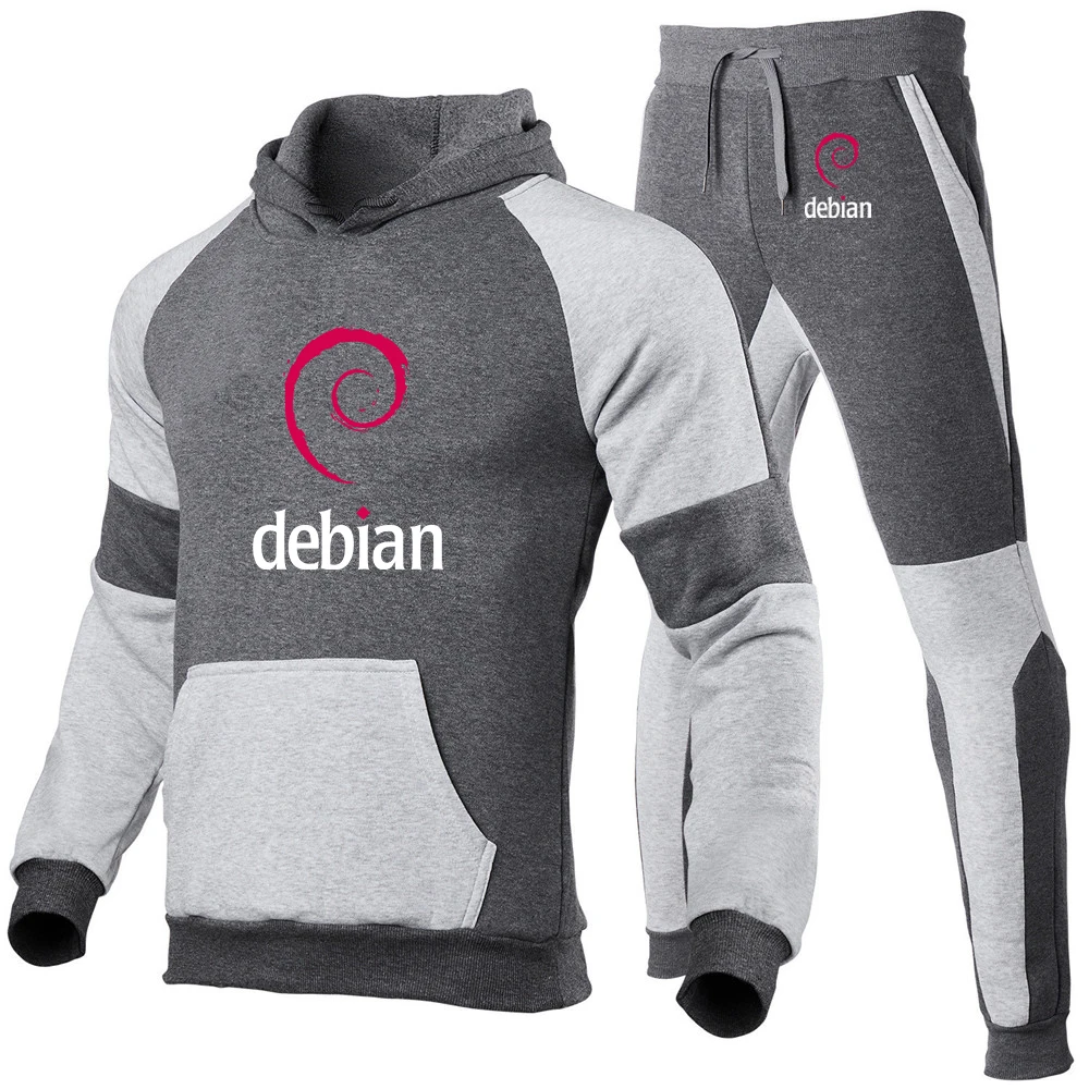 Linux Debian 2024 Nieuwe Stijl Sets Mannen Lente En Herfst Kwaliteit Afdrukken Vrije Tijd Modieuze Kleur Bijpassende Hoodie Broek Pakken