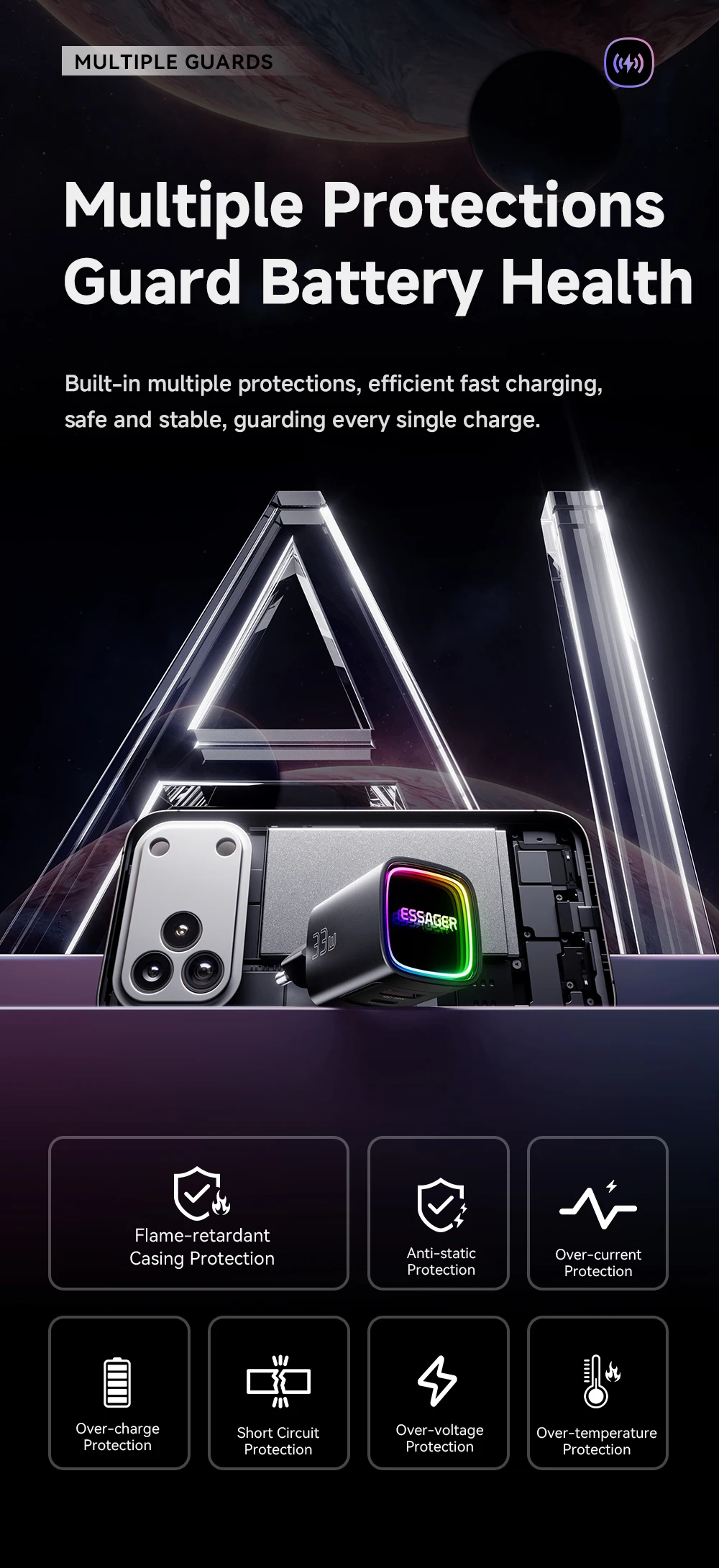 Essager 33W GaN USB Typ-C Ladegerät Tragbares PD-Schnellladegerät für iPhone 17/16/15/14 Pro Max iPad Xiaomi Samsung S25 RGB – Detail 7