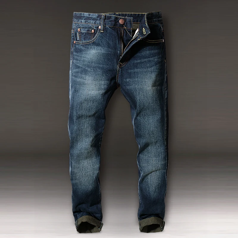 

Youth Fit Cotton Denim Jeans Men's Straight Leg Autumn Winter Sle Deep Blue Casual Daily Wear Long Pants