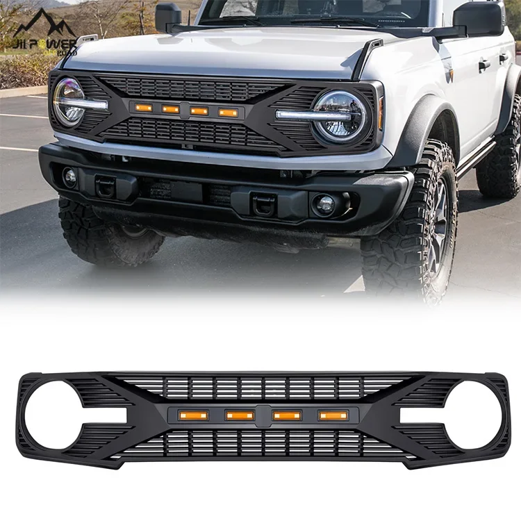 

ABS amber LED New Shark Angry Style Car front Grill for Ford 2022 New Bronco