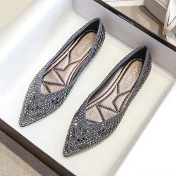 Women's Ballet Flats 2025 New Rhinestones Flat Casual Loafers Female Plus Size 43 Slip on Boat Shoes Chaussure Femme