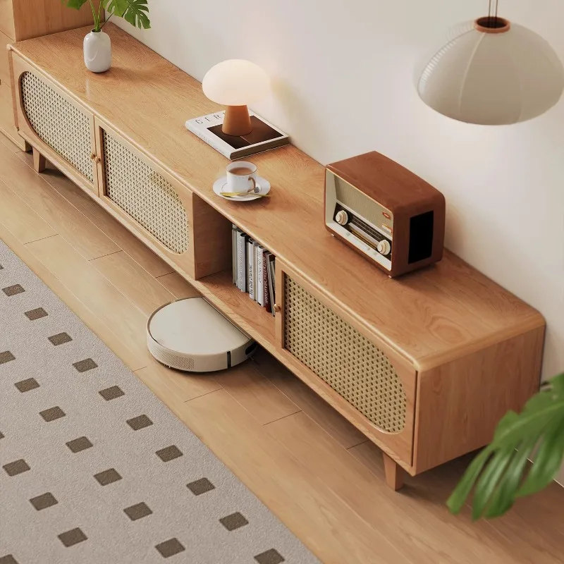 Glossy Vintage Tv Stand Rattan Minimalist Aesthetic Drawers Tv Stand Design Living Room Meuble Television Salon Home Accessories