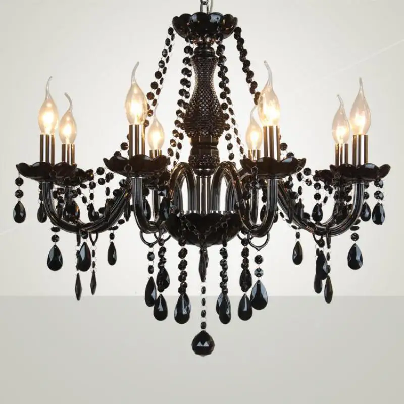 Art Deco Black Crystal LED Chandelier Retro Glass Lighting for Hallway Bedroom Dining Room Kitchen Home Decor