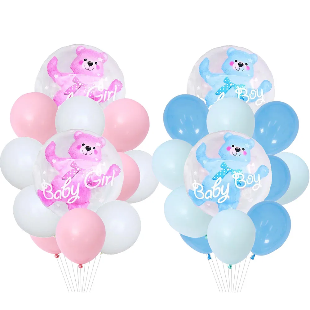 

1Set 4D Transparent Baby Boy Girl Blue Pink Bubble Balloon Bear Foil Balloons Kids Birthday Gender Reveal Baby Shower Decoration