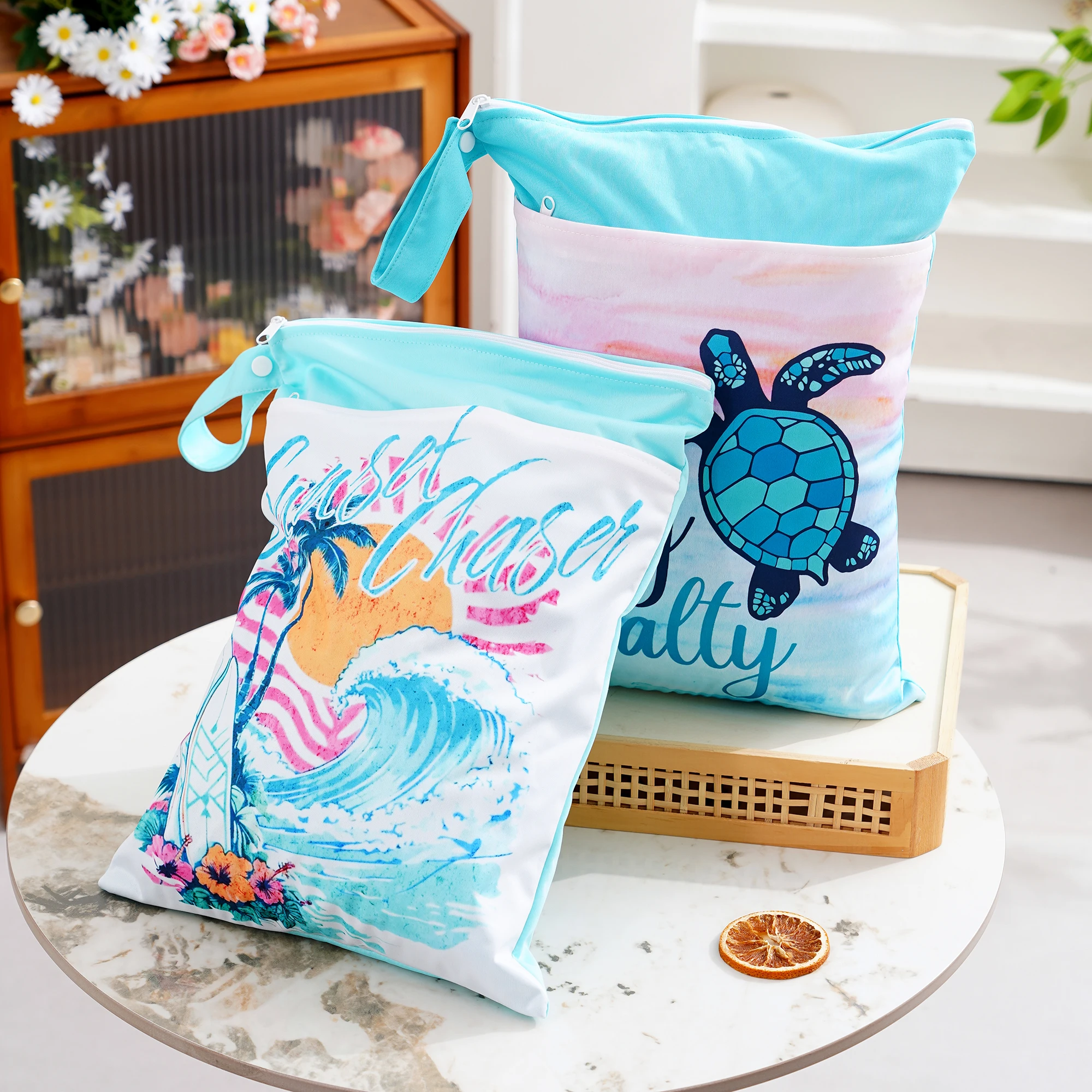 HappyFlute 30X40cm 100% Polyester Waterproof Storage Bag Washable And Reusable Double-Layer Dry Wet Separation Design