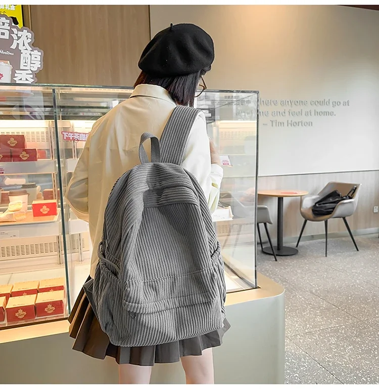 Solid Nylon Soft Sewing Thread Zipper School Bags 2026 High Quality Large Capacity Bags Corduroy Casaul Softback Youth Backpack